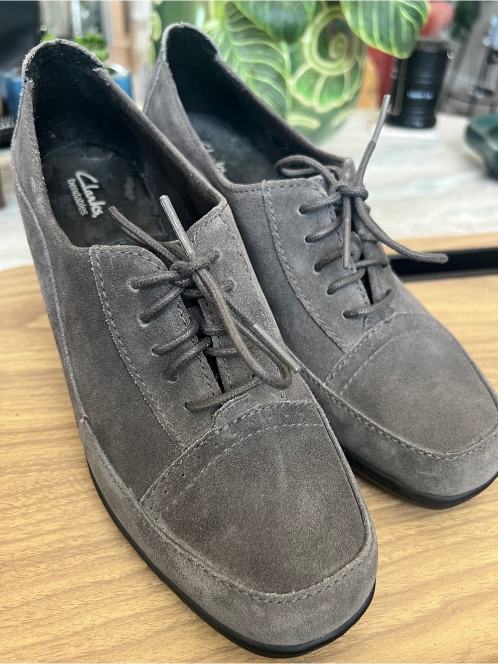 Clarks Bendables Gray Leather Suede Oxford Lace Up 80896 Womens Size 8